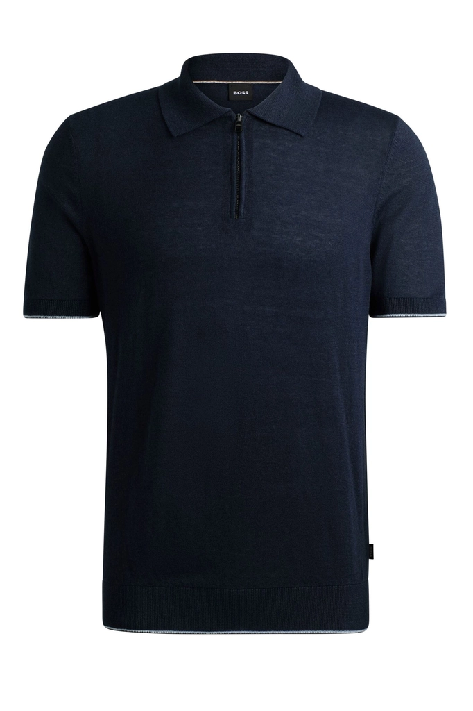 Hugo Boss Mens Trieste Half Zip Short Sleeved Polo Shirt Dark Blue - Size Medium